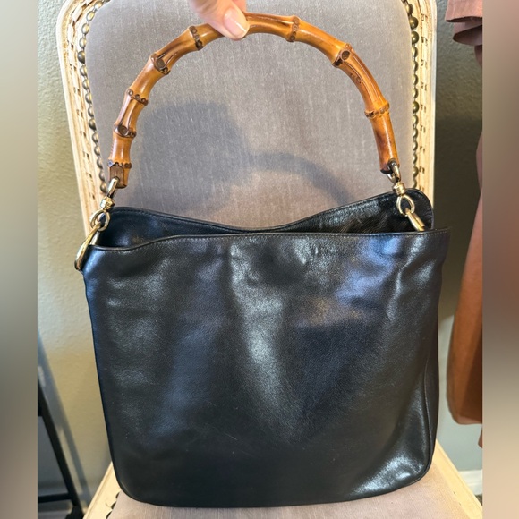 Gucci Black Leather Handbag with Bamboo Handle - Picture 1 of 12